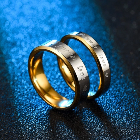 Minimalist Forever Love Edelstahl Paar Ringe Für Damen Herren Gold Silber Bi-Color Graviertes Herz Hochzeit Finger Schmuck