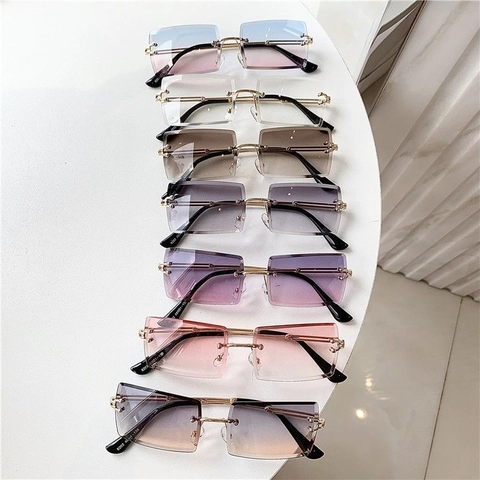 Lunettes De Soleil Sans Monture Cadre Métallique Lentille Résine Dégradée Protection UV400 Mode Carrée Unisexe
