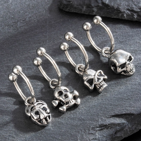 Schedel Ring Oorbellen Titanium Staal Gothic Punk Hip Hop Circulaire Halter Body Piercing Sieraden Voor Mannen Vrouwen
