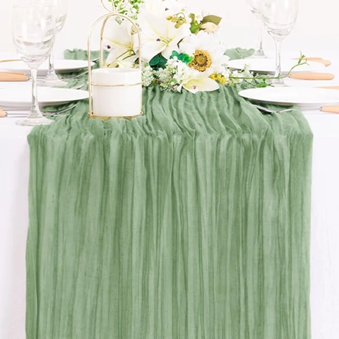 Chemin De Table Polyester Étamine Gaze Plissé Texturé Boho Mariage Fête Décoration Romantique Rustique Salle À Manger