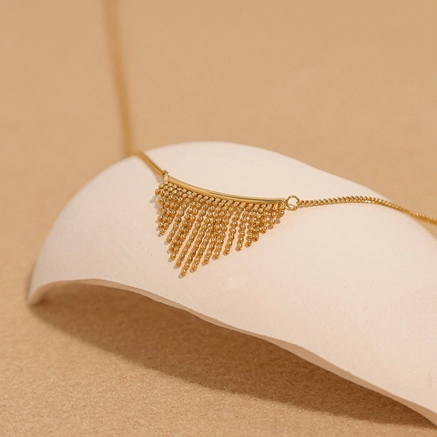 Collar Bohemio Con Borlas De Cuentas En Forma De Abanico Acero Inoxidable Chapado En Oro 18K Joyería Para Mujer