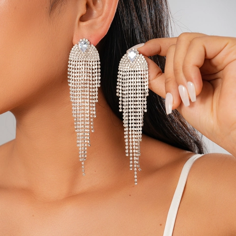 Long Tassel Drop Earrings Zircon Inlaid Copper Jewelry With 925 Sterling Silver Earring Post Elegant Wedding Party Style