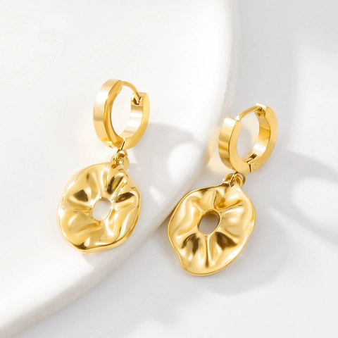 Irregular Wave Drop Earrings Stainless Steel 18K Gold Plated Textured Geometric Wrinkled Dangle For Women Modern Style