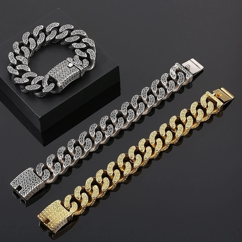 Bracciale Da Uomo In Acciaio Inossidabile A Catena Cubana Motivo Tridente Lettera Greca Psi Stile Punk Retro