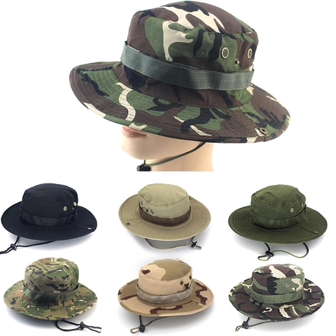Outdoor Camouflage Boonie Hat For Men Women Wide Brim Sun Protection Fishing Bucket Hat Adjustable Tactical Safari Cap
