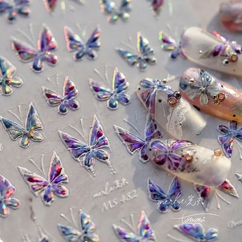 Pegatinas De Uñas De Mariposa Relieve 3D Holográfico Láser Jelly Brillo De Concha Calcomanías Manicura DIY Decoración Mujeres