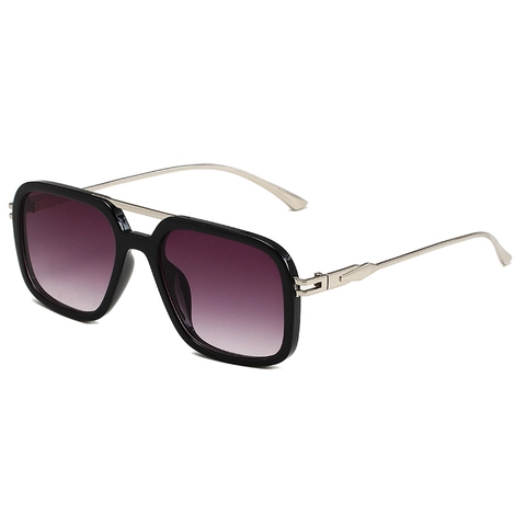 Lunettes De Soleil Carrées Rétro Double Pont Monture En Métal Protection UV400 Mode Extérieur Pour Hommes Et Femmes