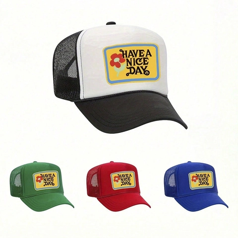 Gorra Trucker Have A Nice Day Estampado De Flores Malla Trasera Ajustable Gorra De Béisbol Protección Solar Transpirable Verano
