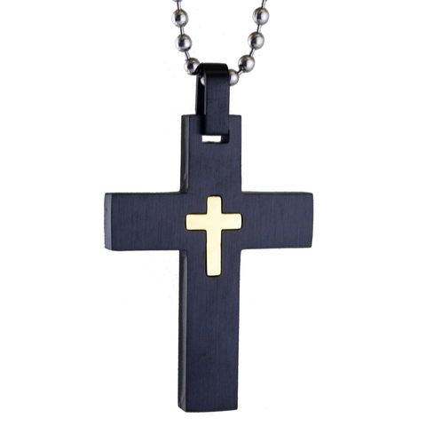 Retro Punk Kruis Hanger Ketting Titanium Staal Zwart Ingelegd Religieuze Sieraden Cadeau Voor Mannen