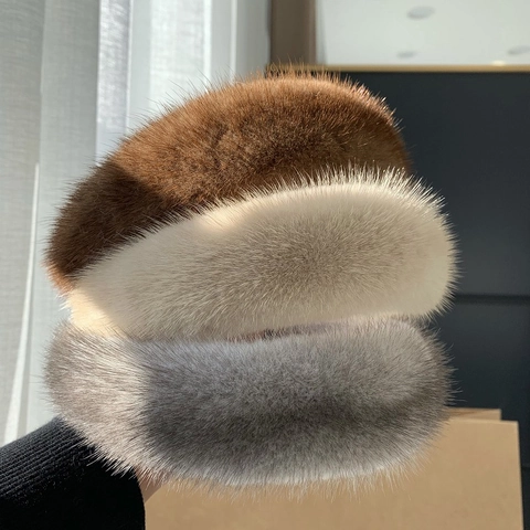 Faux Mink Fur Headband Fluffy Plush Winter Hair Band Thick Fashion Elegant Headpiece For Women
