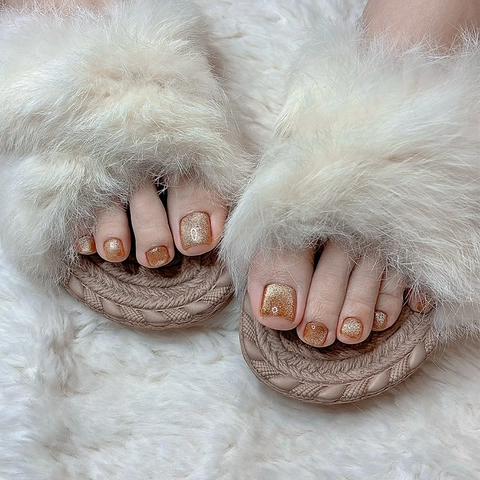 Unghie Finte Piedi Press On Occhio Di Gatto Scintillio Dorato Glitter Unghie Artificiali Per Donna Decorazione Piedi