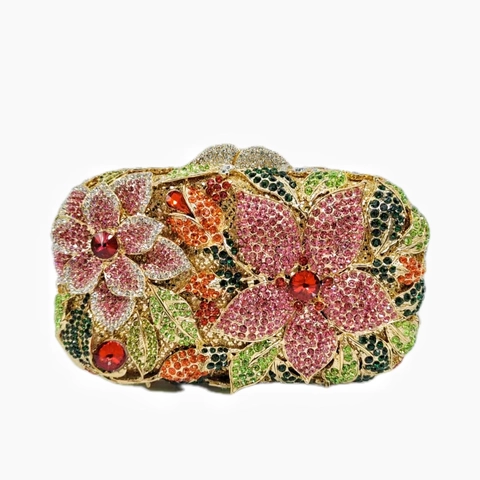 Luxury Hollow Metal Evening Clutch Bag Rhinestone Crystal Floral Handbag For Women Wedding Party Formal Banquet Elegant