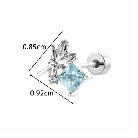 Bowknot Square Zircon Ear Cartilage Stud Piercing Earring With Titanium Steel Post For Women Elegant Minimalist Jewelry