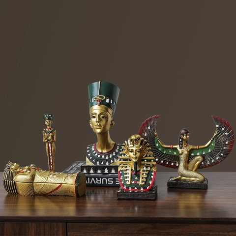 Figuritas Egipcias Antiguas Faraón Momia Pirámide Esfinge Isis Diosa Resina Vidrio Pintado A Mano Adornos De Escritorio