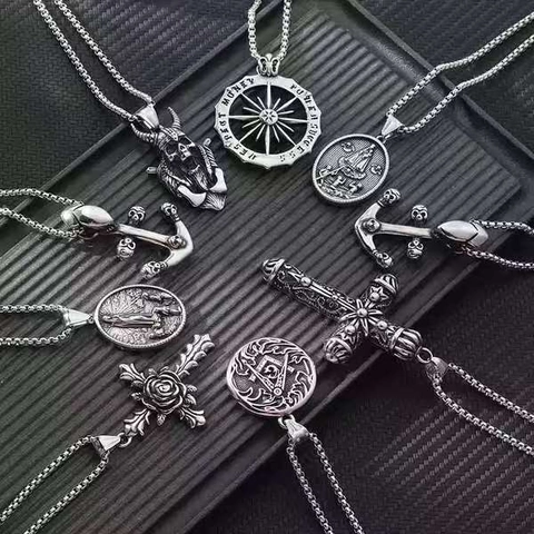 Collana Pendente Uomo Con Catena 304 Acciaio Inossidabile Hip Hop Punk Vintage Teschio Leone Croce