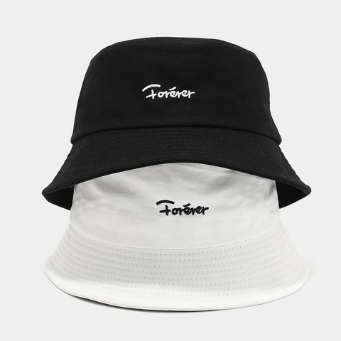 Forever Letter Embroidery Cotton Bucket Hat Wide Brim Summer Sun Protection Outdoor Travel Sunshade Cap For Women Men