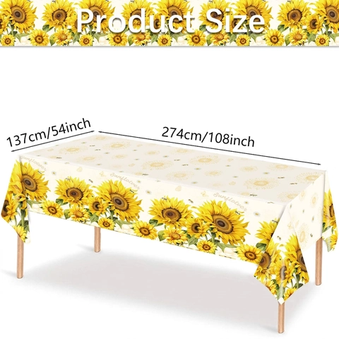 Zonnebloem Feest Tafelkleed Plastic Waterdicht Rechthoekig Bloemen Tafelkleed Voor Verjaardag Viering Picknick Decoratie