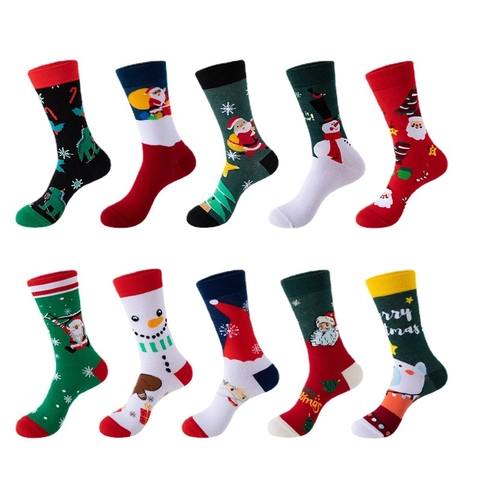 Weihnachts Socken Baumwollmischung Mittellange Festliche Muster Weihnachtsmann Schneemann Rentier Lebkuchenmann Wintergeschenke