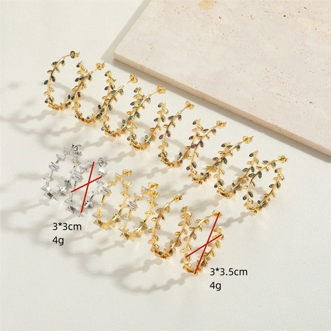 Orecchini a Cerchio con Foglia in Zirconia Rame Placcato Oro per Donna Gioielli con Design Elegante a Vite e Pianta