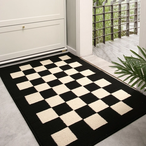 Tappetino Ingresso Antiscivolo Assorbente Lavabile Polipropilene Scacchiera Tappeto Geometrico Per Corridoio Interno