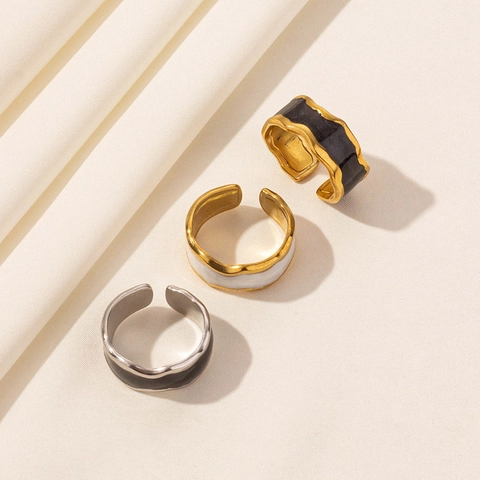Unregelmäßiger Wellen Offener Ring 304 Edelstahl Emaille Tropföl Geometrischer Minimalistischer Verstellbarer Schmuck Damen