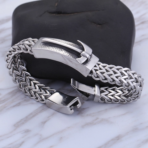Men's 316L Stainless Steel Woven Chain Bracelet Retro Punk Nautical Anchor Charm Wide Buckle Jewelry Gift