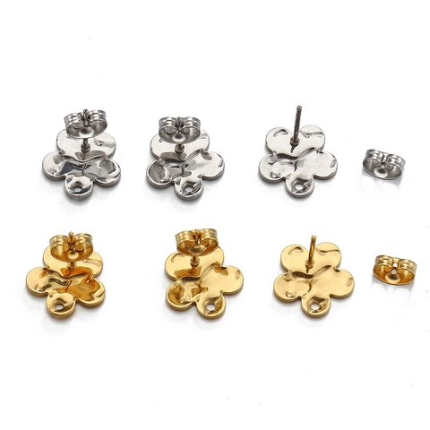 Pendientes De Botón Flor Acero Inoxidable Con Cierres Textura Floral DIY Hallazgos Joyería Tono Oro Plata