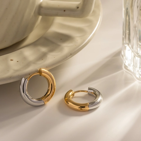 Orecchini A Cerchio Bicolore Placcati Oro 18K Acciaio Inossidabile Spliced Gioielli Creativi Per Donne Stile INS Tondo