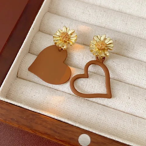 Orecchini Pendenti Asimmetrici Cuore Margherita Lega Acrilico Fiore Gioielli 925 Argento Sterling Perno Donna Spiaggia Vacanze