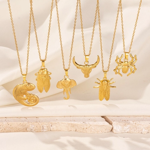 Collana Con Pendente In Acciaio Inossidabile Animale Insetto Elefante Camaleonte Ragno Cicala Toro Gioielli Per Donna Uomo Vintage
