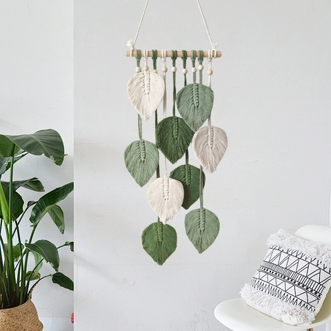Boho Macrame Wandbehang Handgewebte Baumwolle Blatt Tapisserie Mit Holzstab Für Haus Dekoration Nordischer Stil