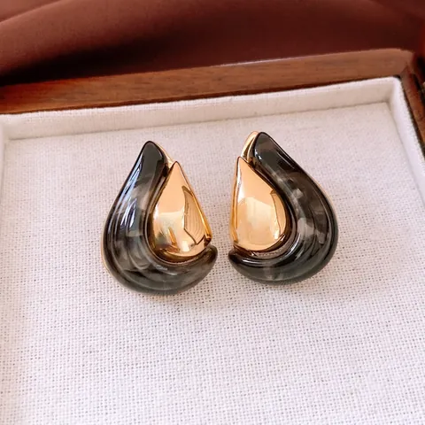 Teardrop Earrings Resin And Copper With 925 Sterling Silver Earring Post Vintage Maillard Style Fashion Jewelry For Women