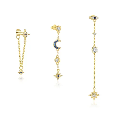 925 Sterling Silver Star Moon Evil Eye Stud Earrings Gold Plated Zirconia Tassel Dangle Earrings Niche Design Jewelry For Women