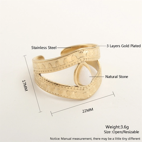 Naturstein Ring Vergoldeter Edelstahl Offenes Verstellbares Band Bohemian Vintage Ethno Stil Schmuck Für Unisex