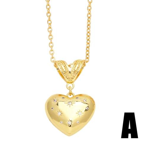 Fashion Copper Heart Pendant Necklace For Women Western Zirconia Artificial Pearl Inlaid Figaro Chain Jewelry Gift