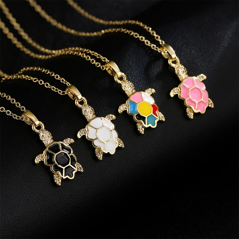 Lindo Collar Con Colgante De Tortuga Marina Cobre Chapado En Oro De 18K Esmalte Colorido Circón Cadena De Clavícula Joyas Mar