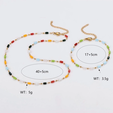 Ensemble De Bijoux En Perles Colorées Collier Et Bracelet En Acier Inoxydable 304 Pour Femmes Style Dopamine