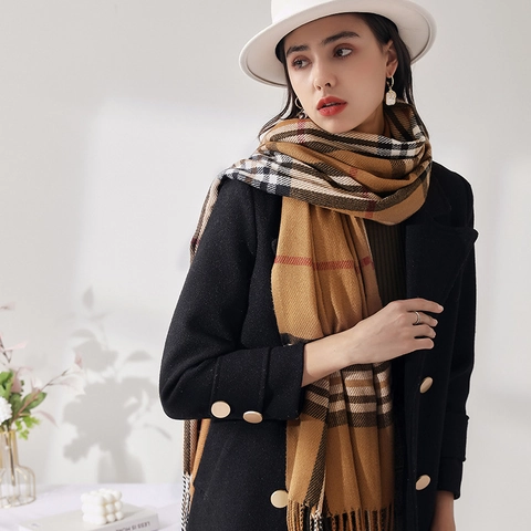 Sciarpa Classica A Quadri Scialle In Imitazione Cashmere Calda Spessa Con Nappe Inverno Stile Britannico Retro
