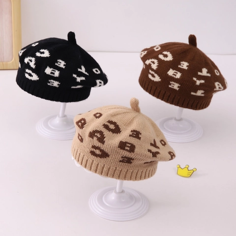 Kinder Strick Barett Mütze Weich Acryl Jacquard Buchstaben Muster Warm Winter Maler Kappe Für Kleinkinder Jungen Mädchen