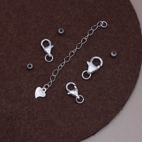925 Sterling Silver Lobster Clasp Extension Chain Set With Heart Charm DIY Jewelry Making Necklace Bracelet Connector Findings