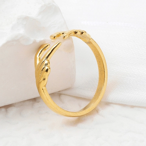 Heart Gesture Hands Adjustable Ring Stainless Steel Gold Color Minimalist Fashion Couple Jewelry Valentine Gift