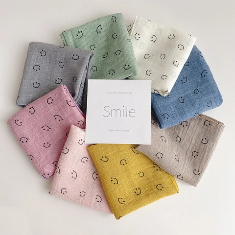 Baby Triangular Scarf Bib Cotton Linen Gauze Smiley Face Print Absorbent Breathable Neck Kerchief For Infant Toddler