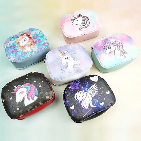 Unicorn Cartoon Kids Crossbody Bag PU Leather Small Square Shoulder Purse For Girls Adjustable Strap Cute Fashion