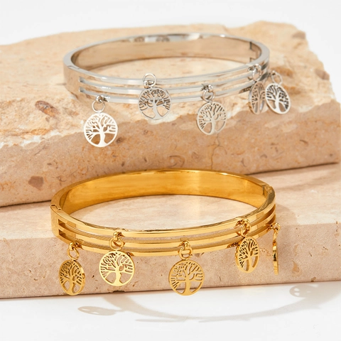Roestvrijstalen Armband Tree Of Life Holle Hangers Gelaagd Gepolijste Sieraden Cadeau Voor Dames Heren