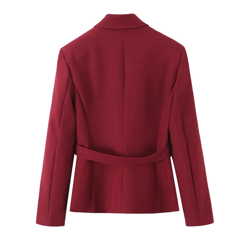Chaqueta Blazer Elegante De Acrílico Para Mujer Con Cinturón Color Sólido Solapa Manga Larga Oficina Negocios Ajustada
