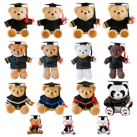 Graduation Teddy Bear Plush Toy With Academic Gown Doctoral Hat Diploma Scroll For Graduates School Season Gift Brown White