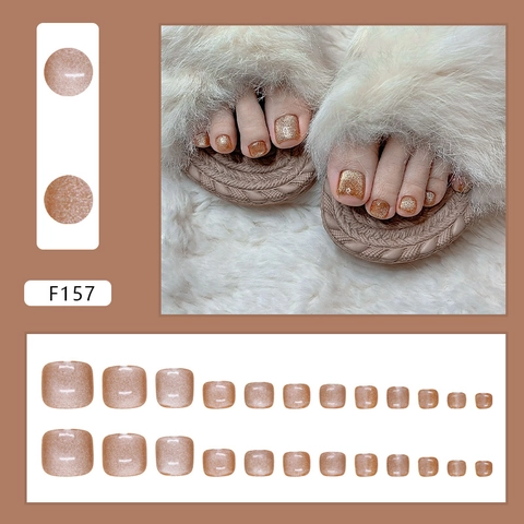 Unghie Finte Piedi Press On Occhio Di Gatto Scintillio Dorato Glitter Unghie Artificiali Per Donna Decorazione Piedi