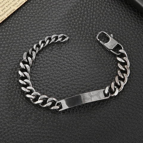 Bracciale Catena Cubana Da Uomo Acciaio Inossidabile Piastra ID Gioielli Hip Hop Punk Polsino Biker Vintage