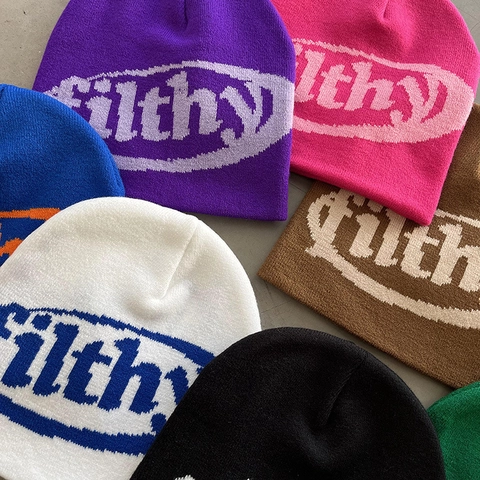 Gorro De Punto De Invierno Cálido Acrílico Estampado De Letras Calavera Streetwear Exterior Hip Hop Para Mujeres Hombres
