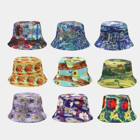 Omkeerbaar Olieverfschilderij Vissershoed Unisex Artistiek Impressionistisch Van Gogh Monet Print Zonbescherming Reishoed